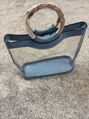 Clear & Blue Croc-Texture Tote with Marble Ring Handles